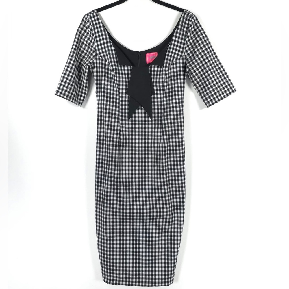 GLAMOUR BUNNY Jacky 60s Jacky Pencil Dress Gingham Back Slit Chic Bow‎ Size XS - Picture 5 of 13